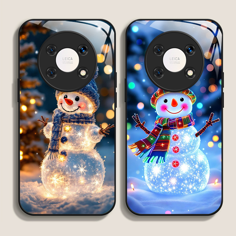 Phone Cases Honor - เคสโทรศัพท์กระจกนิรภัยลายมนุษย์หิมะน่ารักสำหรับฤดูหนาวและคริสต์มาส สำหรับ Huawei Honor 200 100