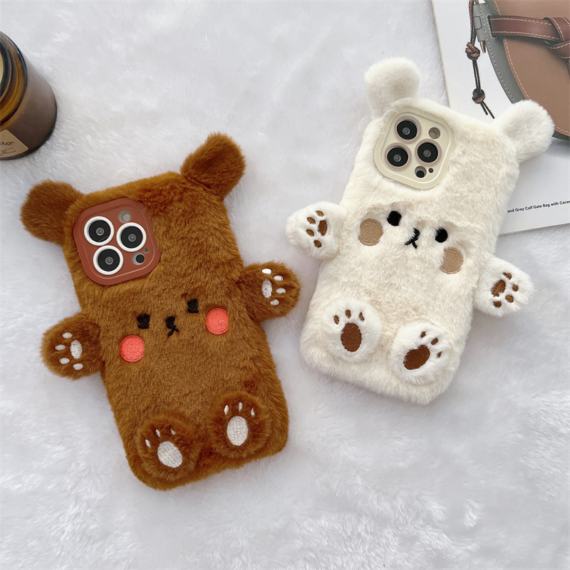 Phone Cases 13 - เคสโทรศัพท์คู่รักลายหมีการ์ตูน 3 มิติ สไตล์เกาหลี ขนปุย สำหรับ