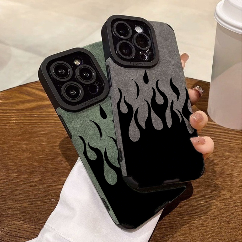 Phone Cases Y2K - เคสลายเปลวไฟสีดำสุดเท่สำหรับ iPhone 16 15 17 Pro