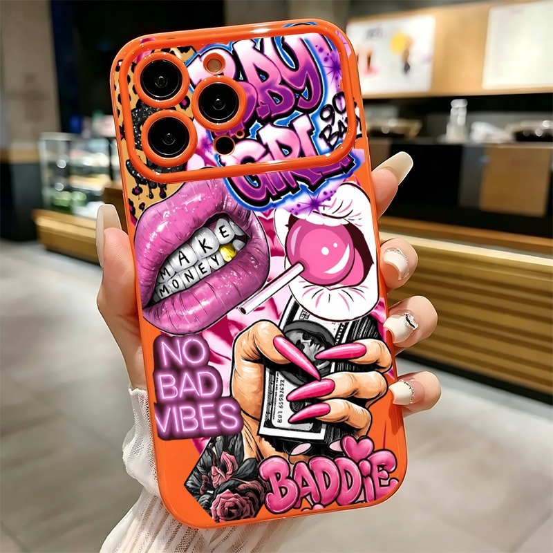 Phone Cases Bulk - เคสโทรศัพท์ลายกราฟฟิตี้รูปปากสีชมพูสไตล์ฮิปฮอปสำหรับเด็กผู้หญิง สำหรับ iPhone 17 16 15