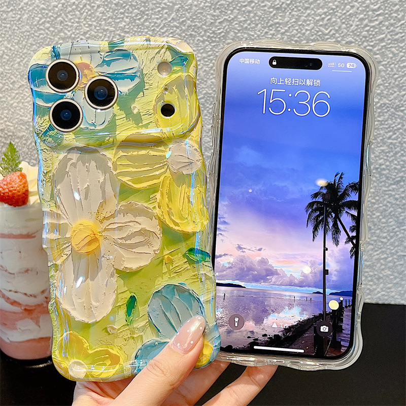 Phone Cases Bulk - เคสโทรศัพท์ลายภาพวาดสีน้ำมันดอกไม้ลายคลื่น สำหรับ iPhone 17 Air 16